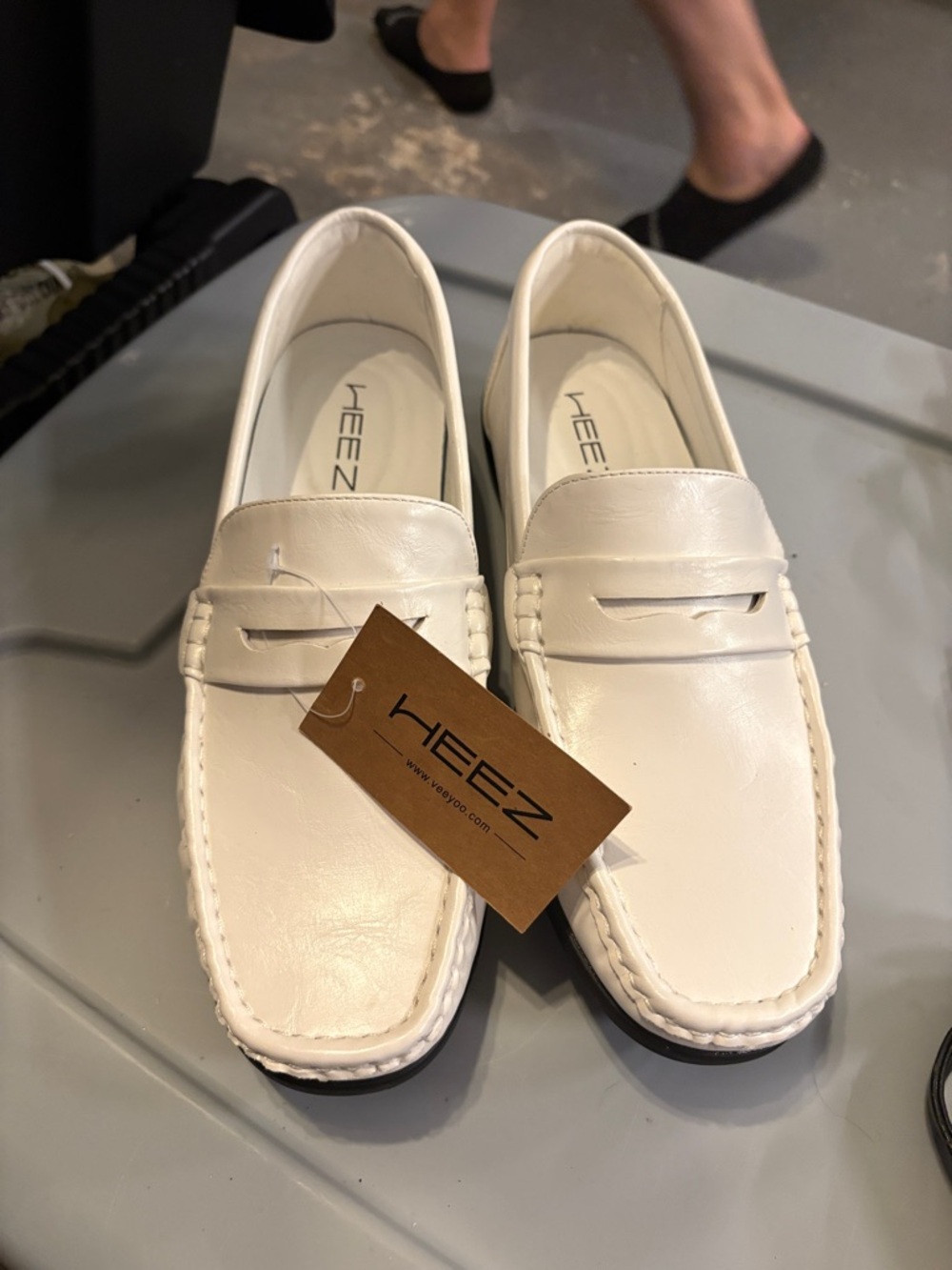 Men’s White Leather Penny Loafers